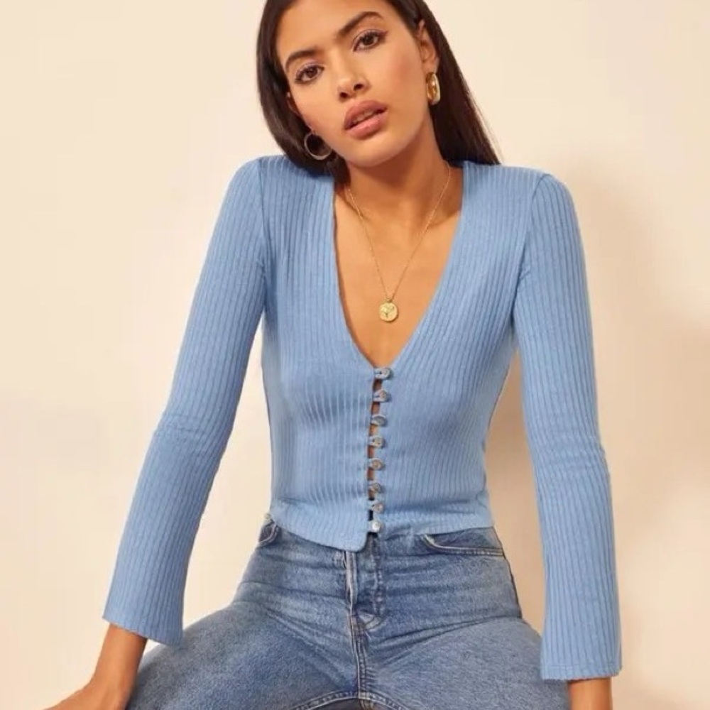 Reformation Gellar Top in Parisian Blue (medium)